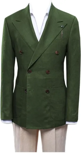 Men's Linen Blazer Double Breasted Peak Lapel Slim Fit Lightweight Jacket Evening Party Business