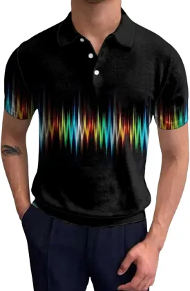 Mens Polo Shirts Short Sleeve Pride Rainbow Stripe Shirt with 3 Buttons Summer Tees Business Work Tops T-Shirt Blouse