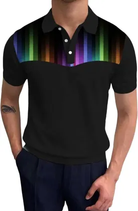 Mens Polo Shirts Short Sleeve Pride Rainbow Stripe Shirt with 3 Buttons Summer Tees Business Work Tops T-Shirt Blouse