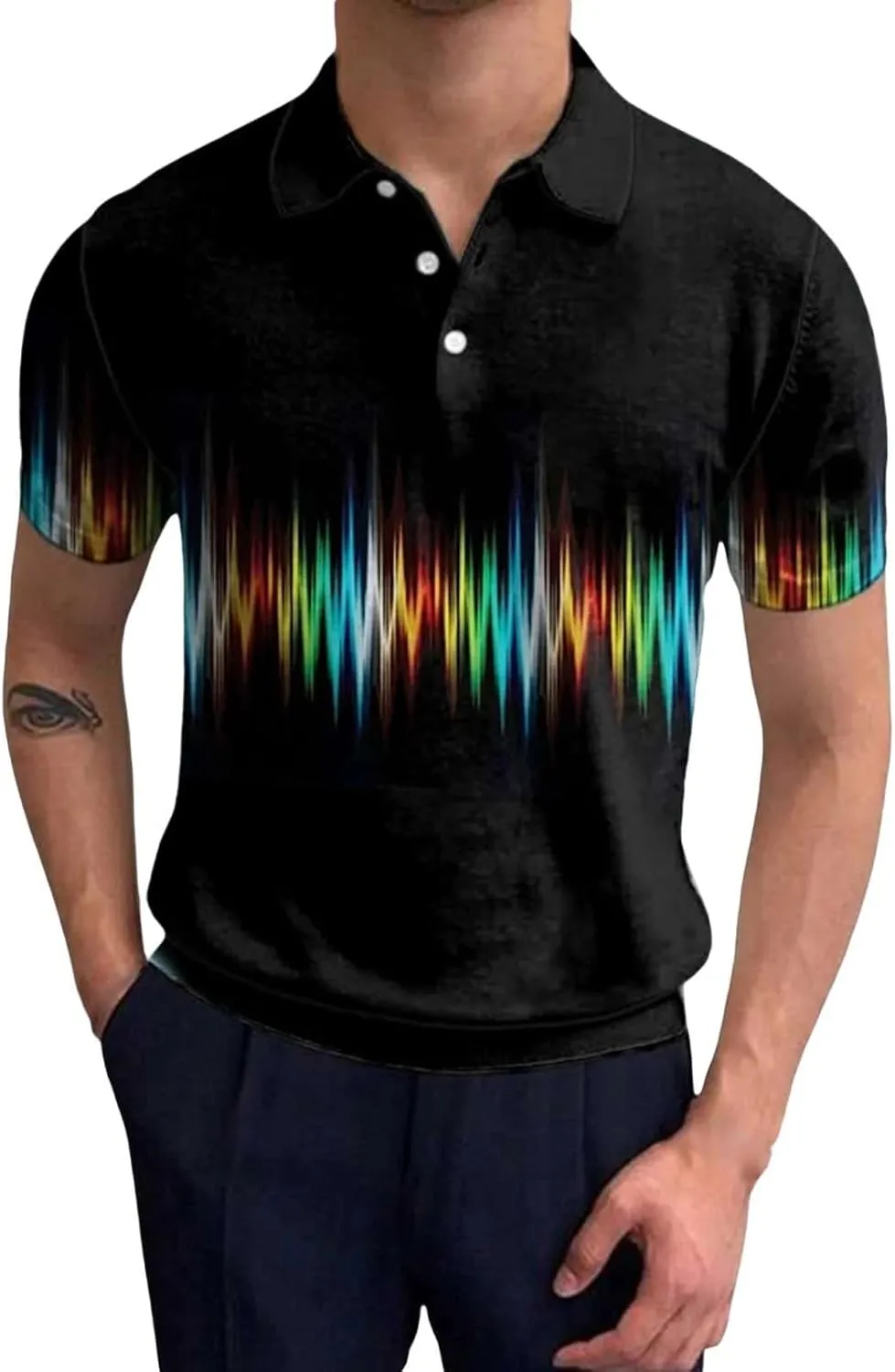 Mens Polo Shirts Short Sleeve Pride Rainbow Stripe Shirt with 3 Buttons Summer Tees Business Work Tops T-Shirt Blouse