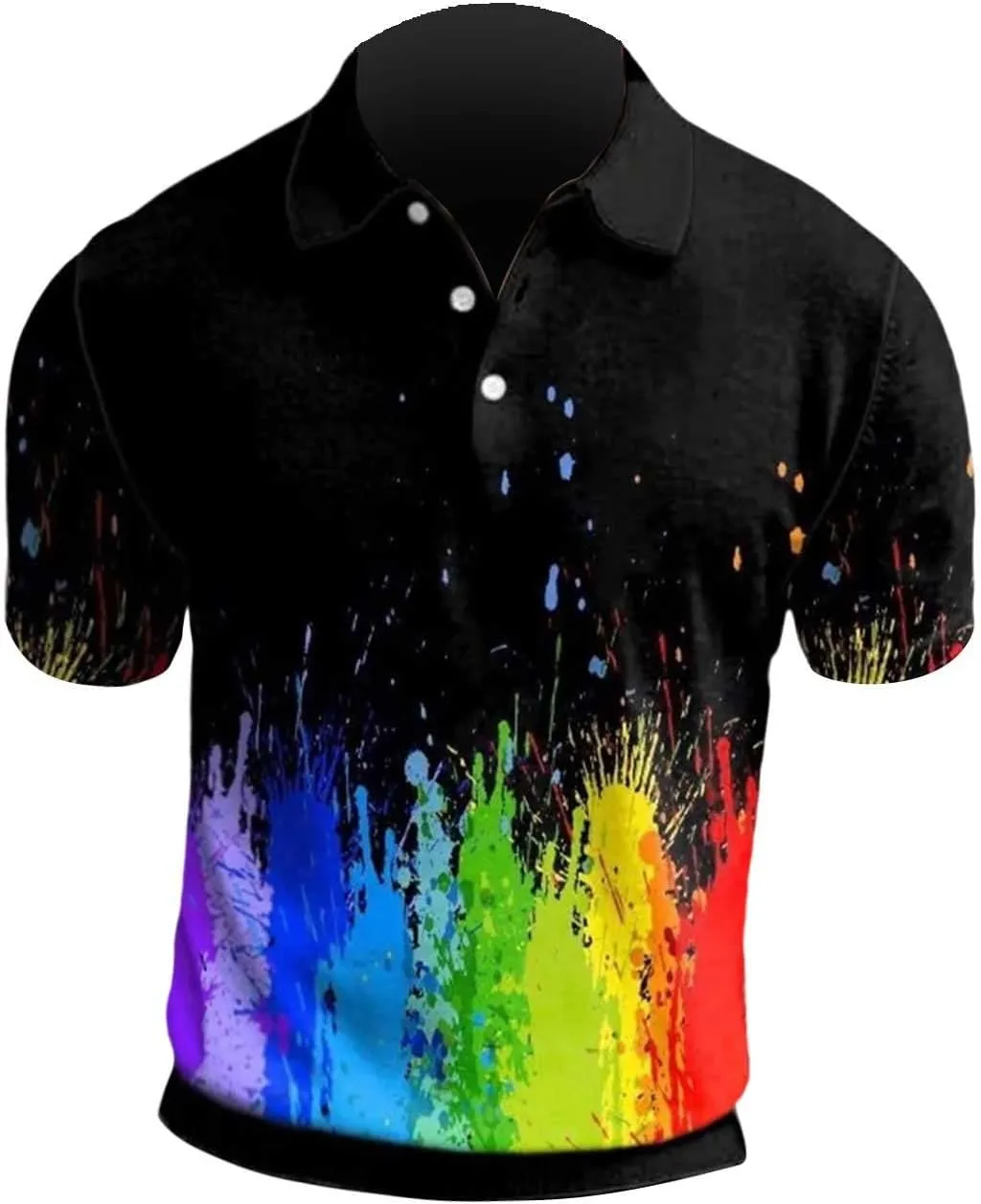 Mens Polo Shirts Short Sleeve Pride Rainbow Stripe Shirt with 3 Buttons Summer Tees Business Work Tops T-Shirt Blouse