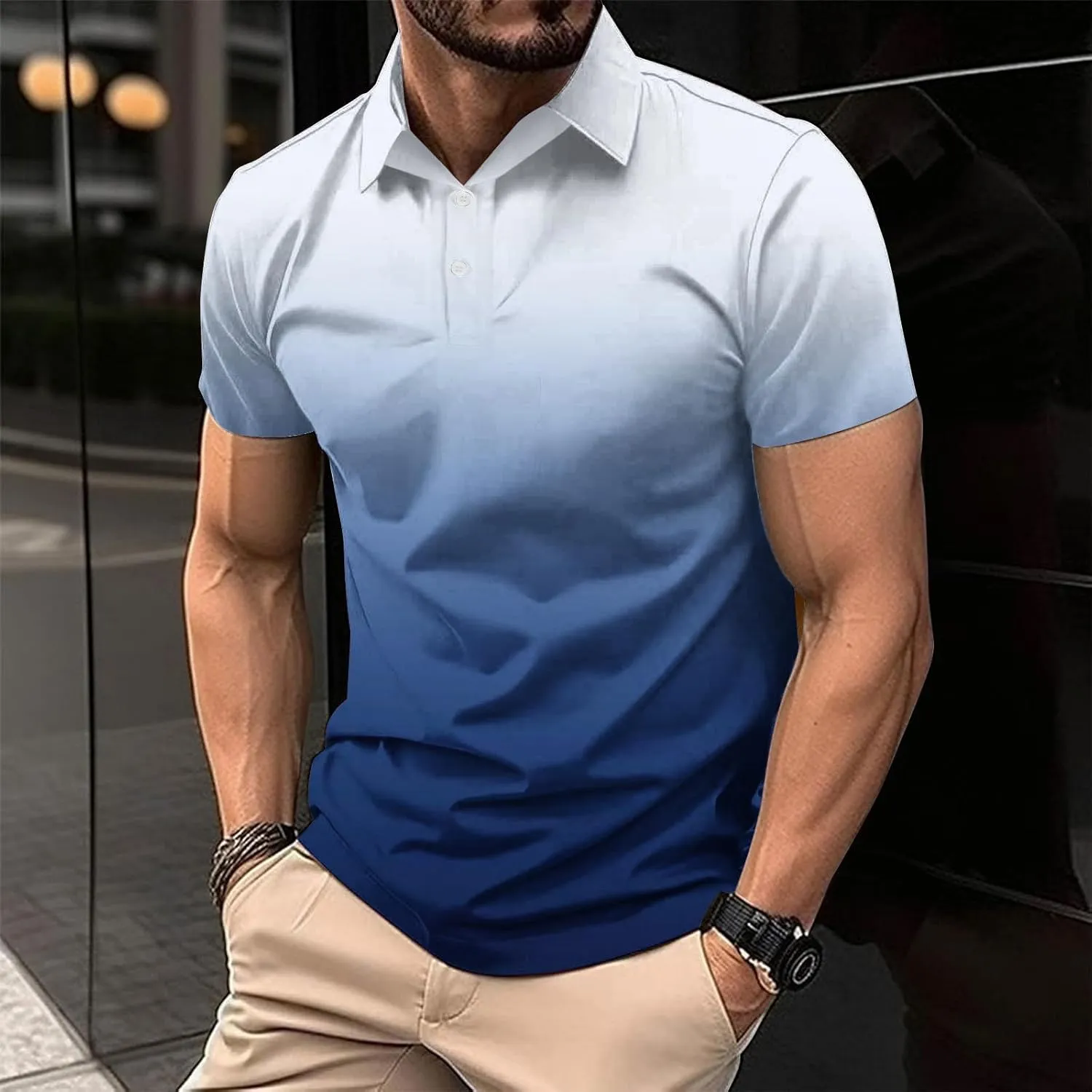 Mens Polo Shirts Short Sleeve Sport Golf Tennis T Shirt Quick Dry Athletic Workout Polo Shirt Gradient Blouse