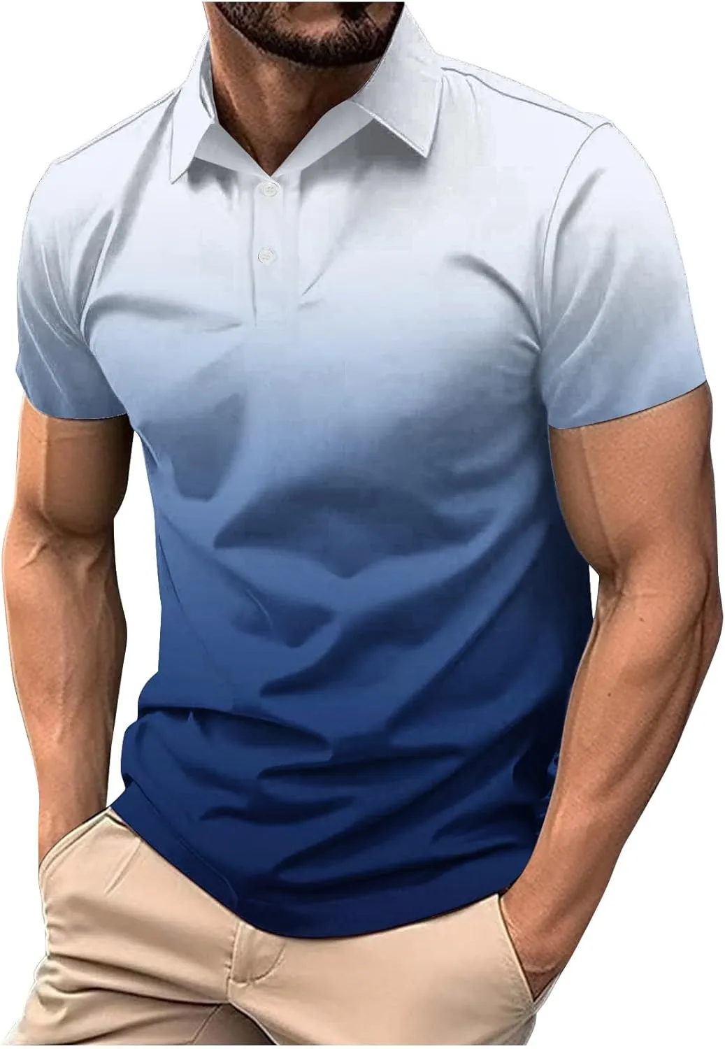 Mens Polo Shirts Short Sleeve Sport Golf Tennis T Shirt Quick Dry Athletic Workout Polo Shirt Gradient Blouse