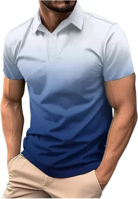 Mens Polo Shirts Short Sleeve Sport Golf Tennis T Shirt Quick Dry Athletic Workout Polo Shirt Gradient Blouse