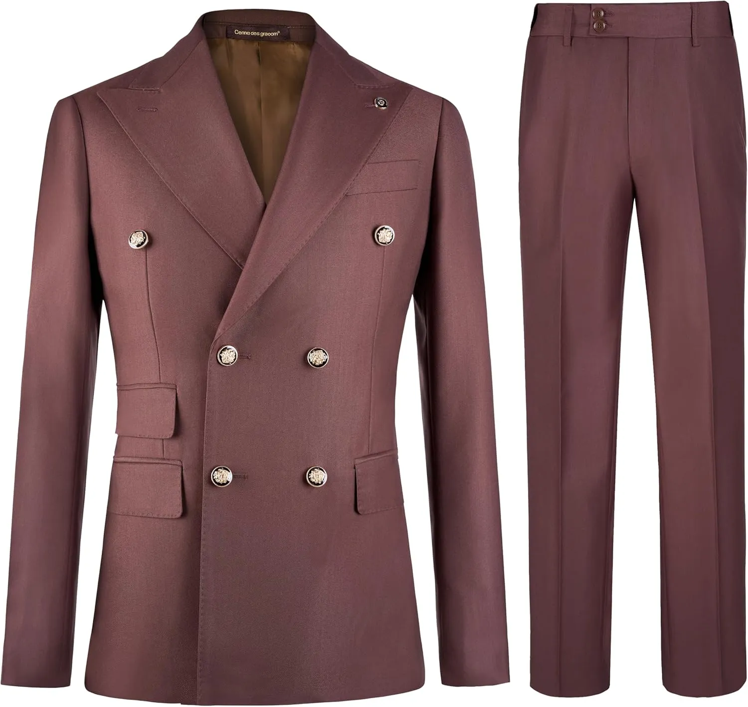 Men's Slim Fit 2 Piece Suit Double Breasted Business Wedding Prom Tuxedo Suits Blazer & Pants Set