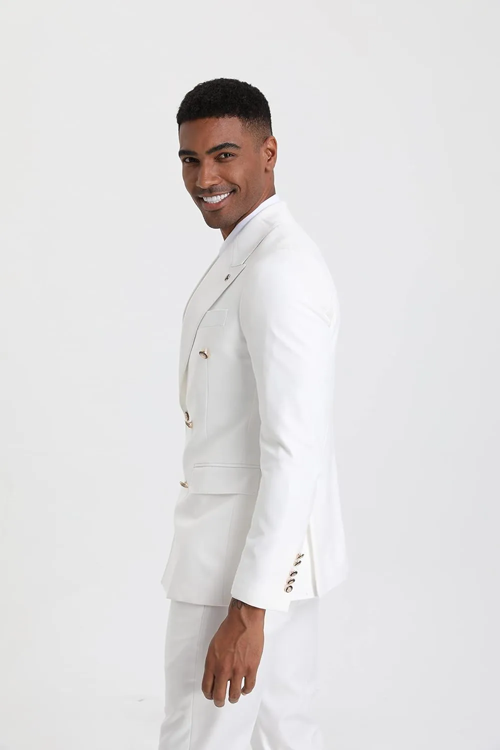 Men's Slim Fit 2 Piece Suit Double Breasted Business Wedding Prom Tuxedo Suits Blazer & Pants Set