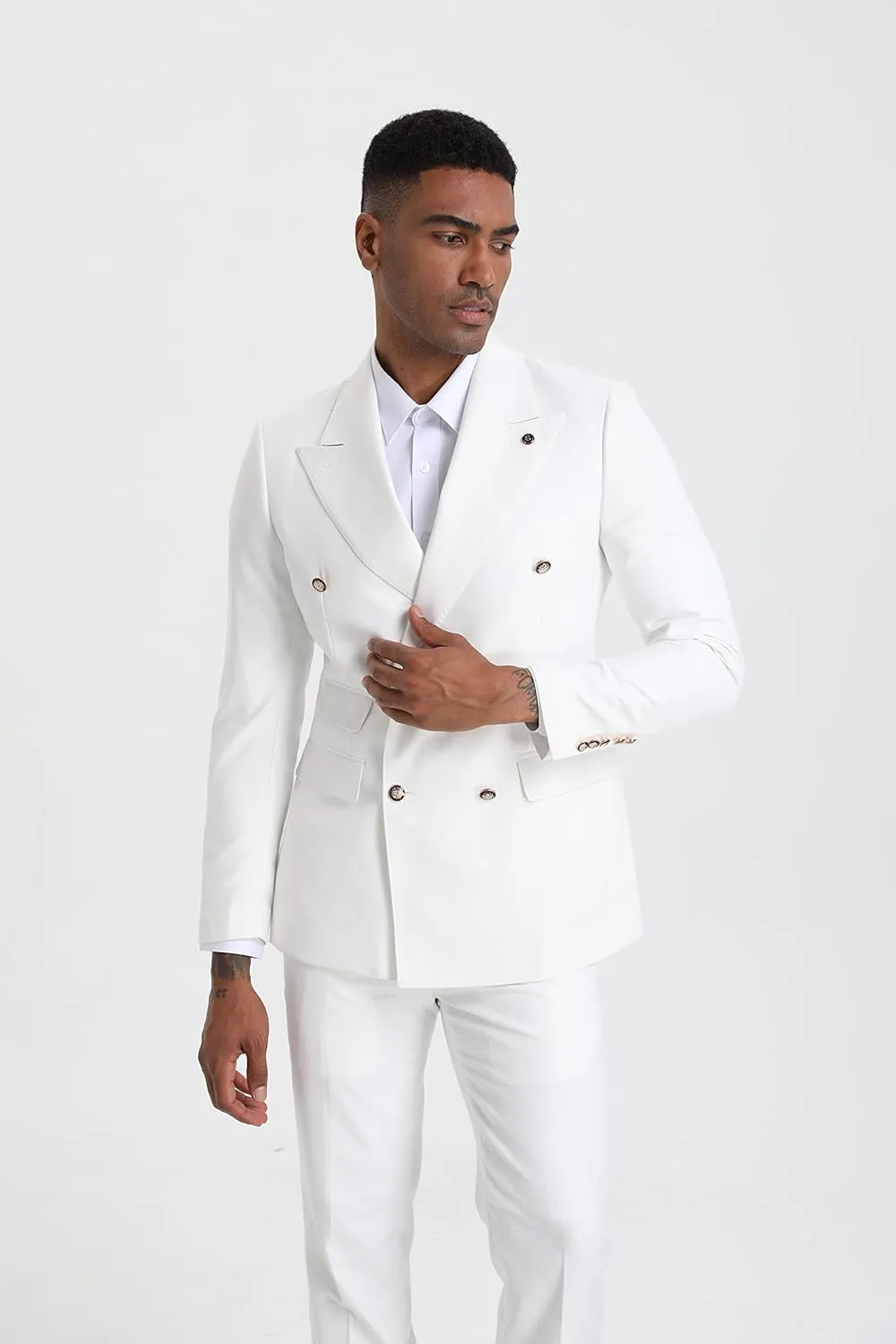 Men's Slim Fit 2 Piece Suit Double Breasted Business Wedding Prom Tuxedo Suits Blazer & Pants Set