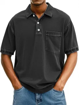 Mens Vintage Polo Shirts 3D Printing Pullover Shirts Classic Fit Lapel Button Tops Summer Casual Retro Distressed Top