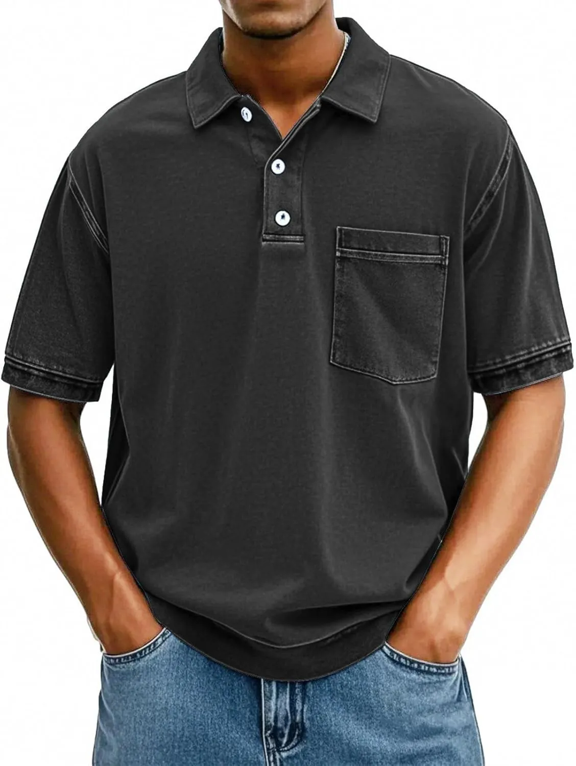 Mens Vintage Polo Shirts 3D Printing Pullover Shirts Classic Fit Lapel Button Tops Summer Casual Retro Distressed Top