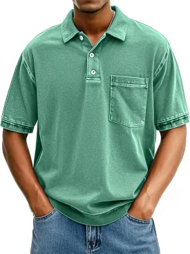 Mens Vintage Polo Shirts 3D Printing Pullover Shirts Classic Fit Lapel Button Tops Summer Casual Retro Distressed Top