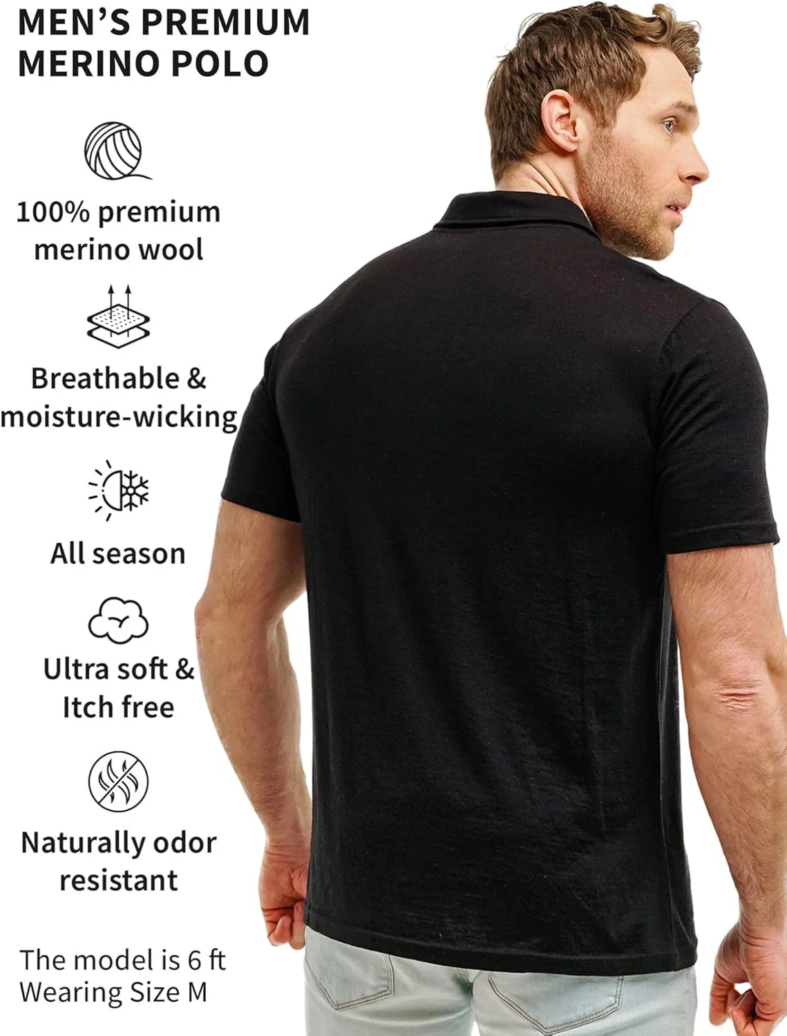 Merino Wool Polo Shirt Men - Anti-Odor 100% Merino Wool Shirts for Men Short Sleeve and Long Sleeve Breathable Polo