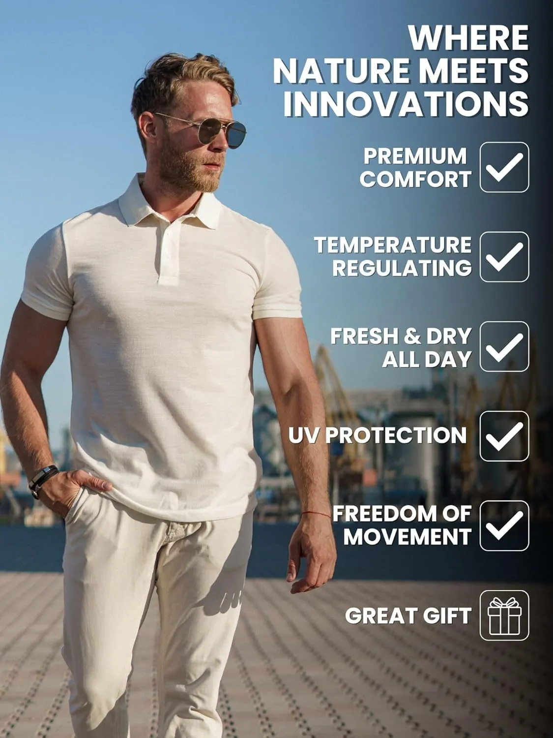 Merino Wool Polo Shirt Men - Anti-Odor 100% Merino Wool Shirts for Men Short Sleeve and Long Sleeve Breathable Polo