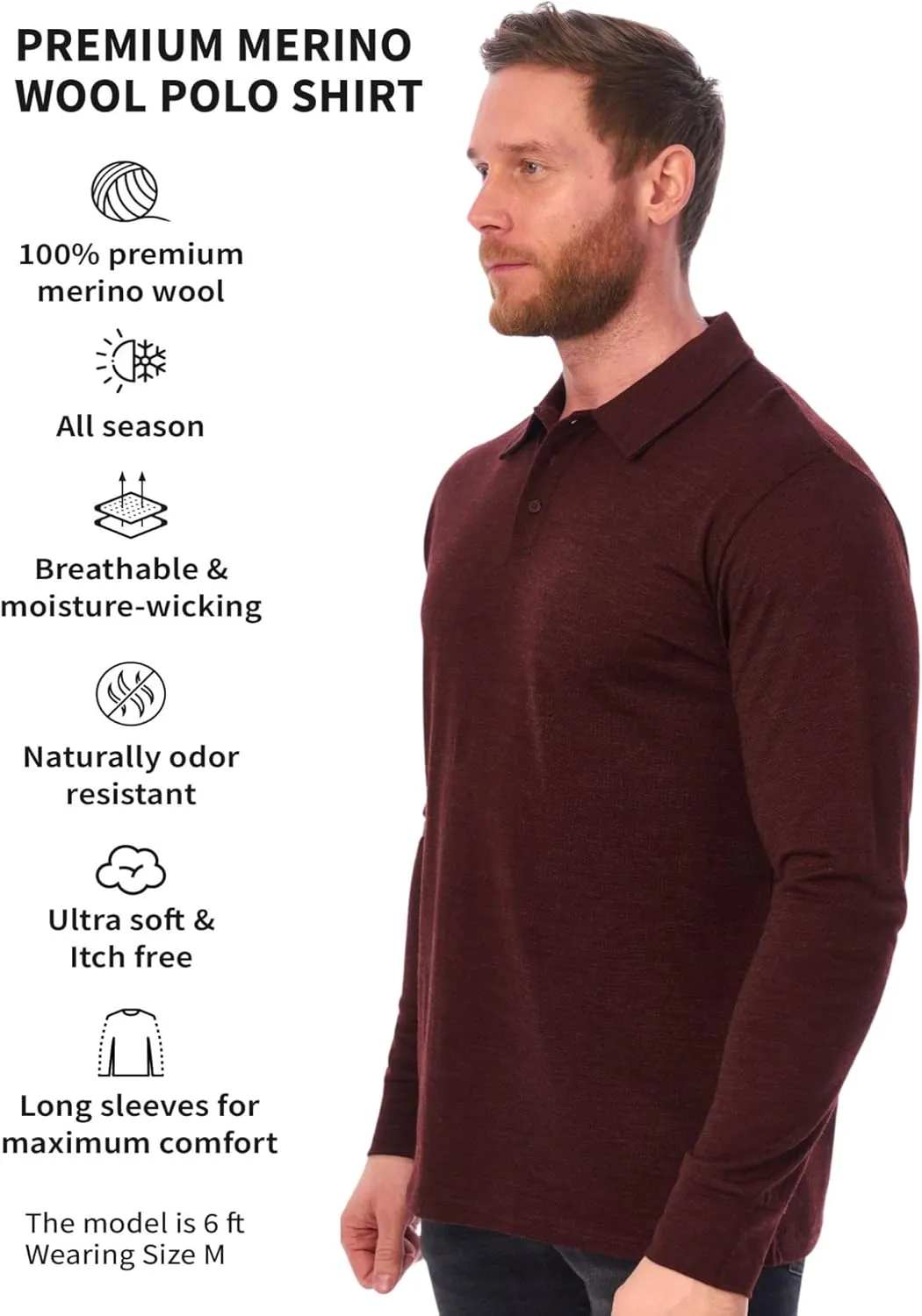 Merino Wool Polo Shirt Men - Anti-Odor 100% Merino Wool Shirts for Men Short Sleeve and Long Sleeve Breathable Polo
