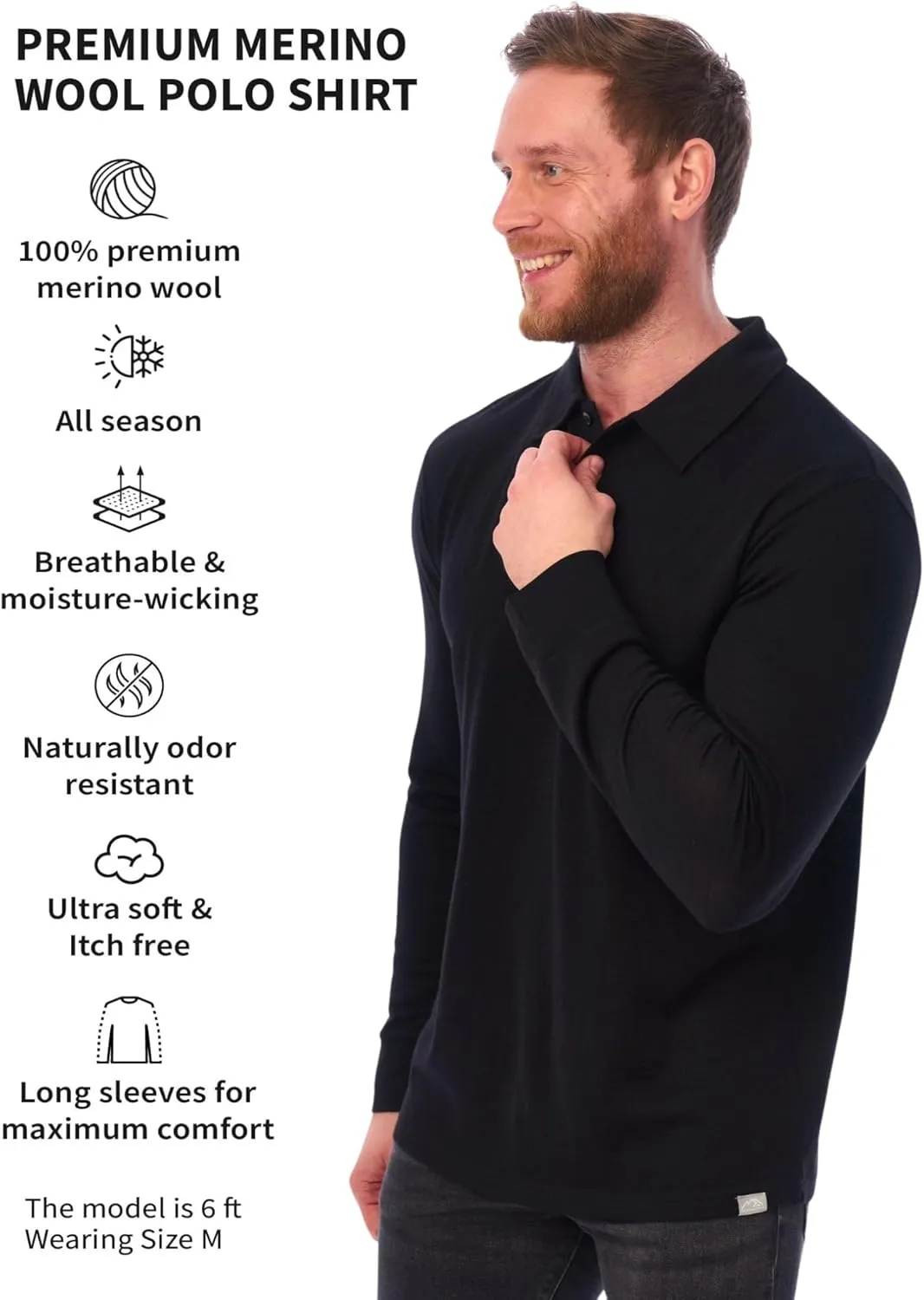 Merino Wool Polo Shirt Men - Anti-Odor 100% Merino Wool Shirts for Men Short Sleeve and Long Sleeve Breathable Polo