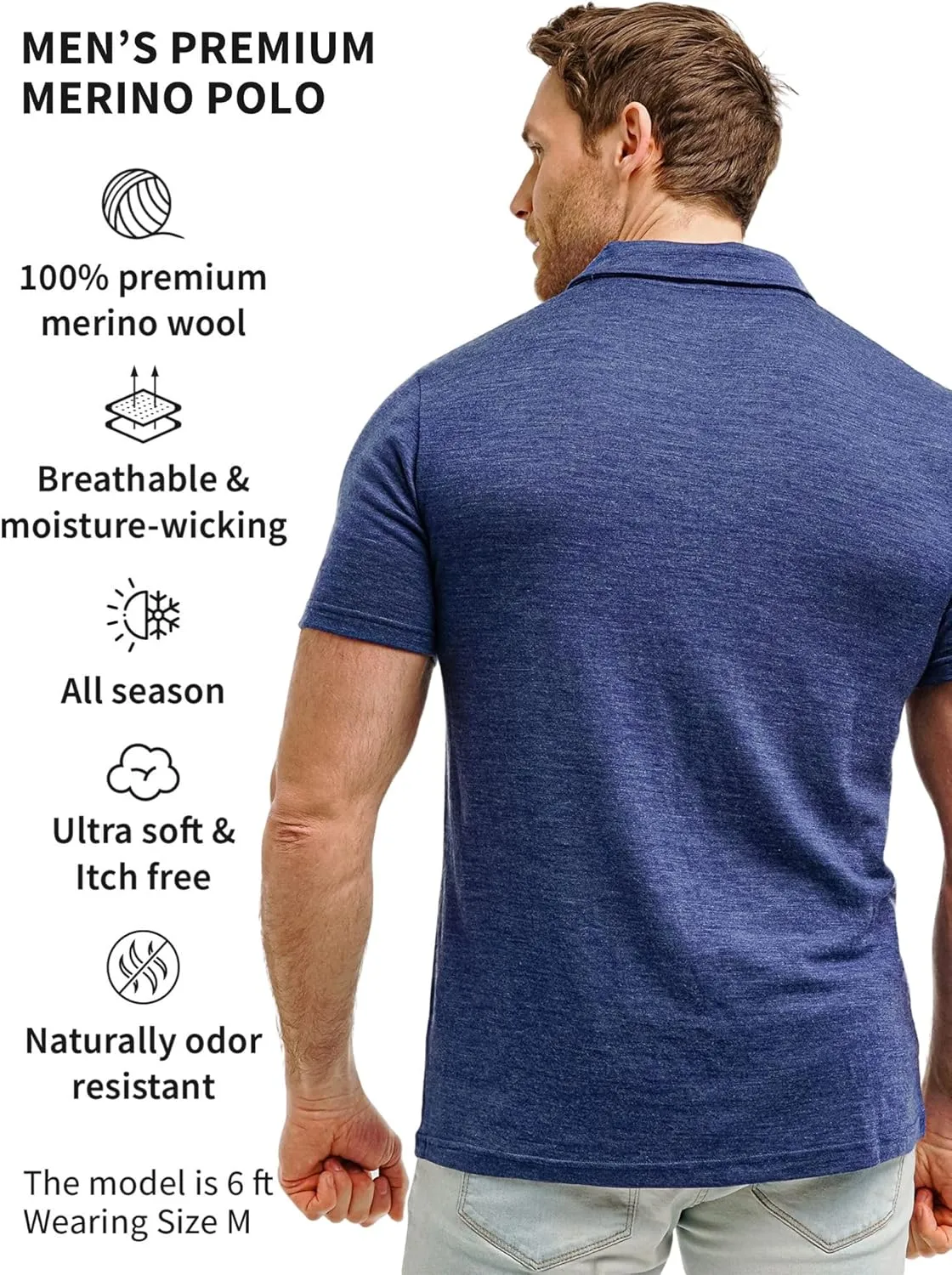 Merino Wool Polo Shirt Men - Anti-Odor 100% Merino Wool Shirts for Men Short Sleeve and Long Sleeve Breathable Polo