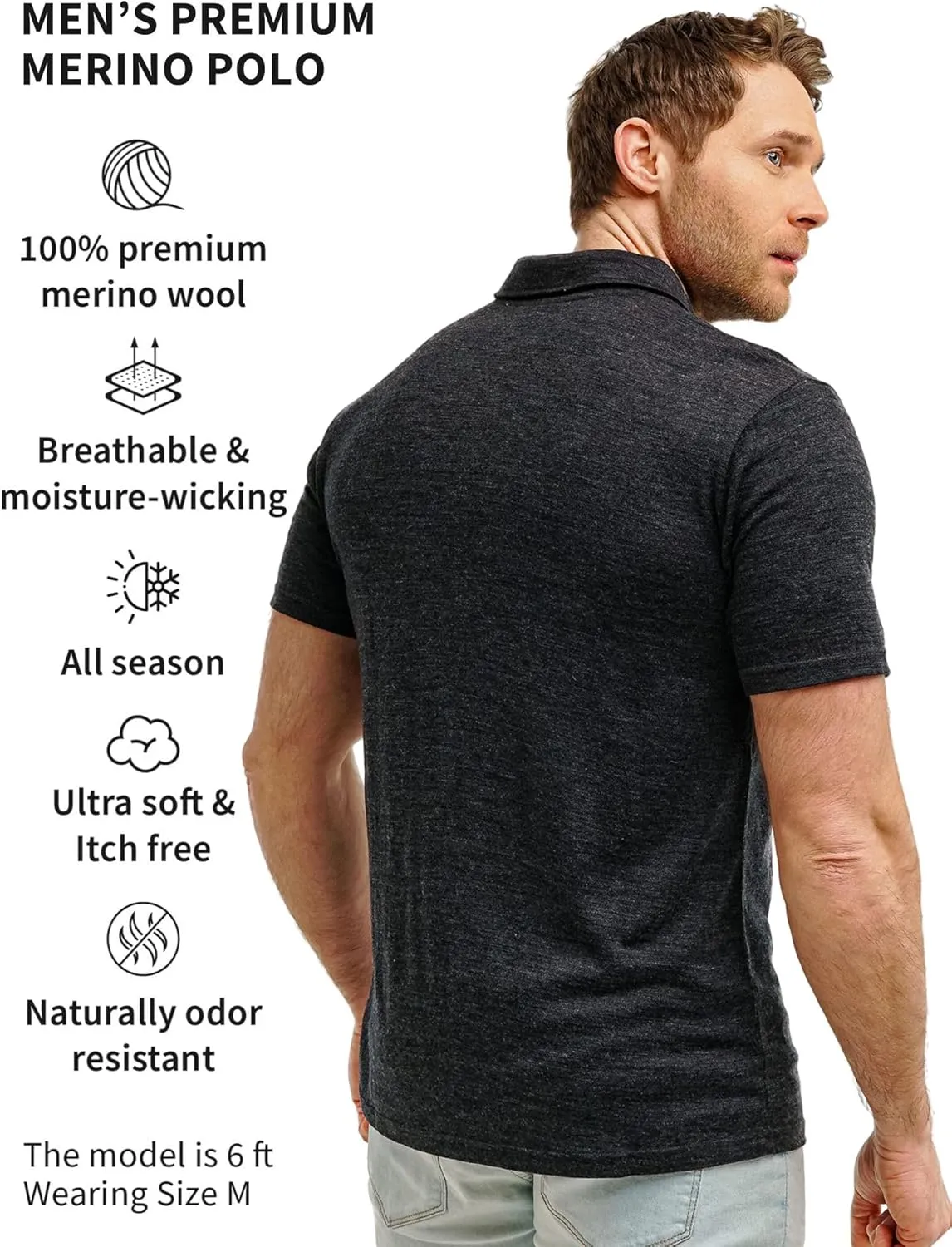 Merino Wool Polo Shirt Men - Anti-Odor 100% Merino Wool Shirts for Men Short Sleeve and Long Sleeve Breathable Polo