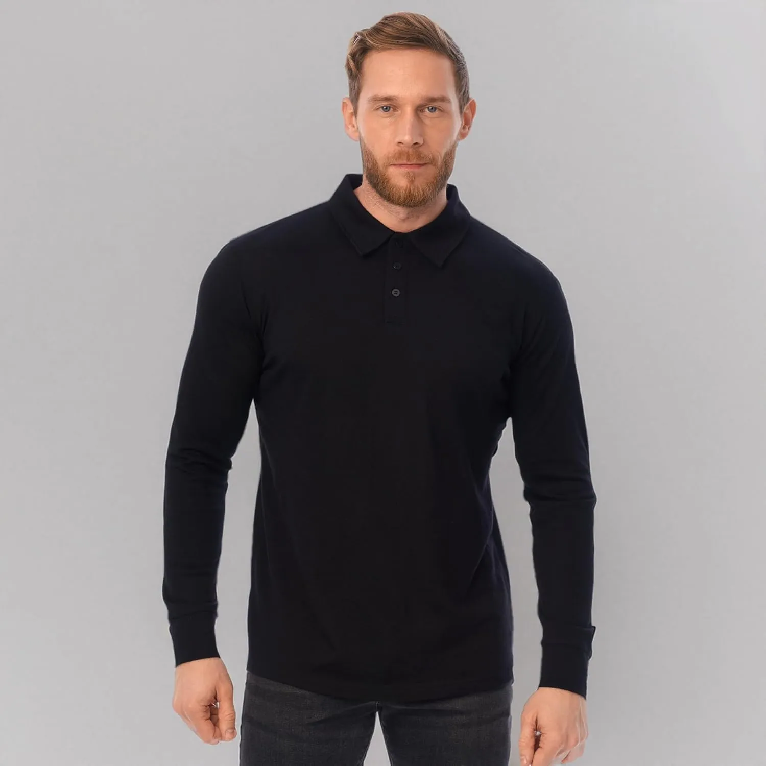 Merino Wool Polo Shirt Men - Anti-Odor 100% Merino Wool Shirts for Men Short Sleeve and Long Sleeve Breathable Polo