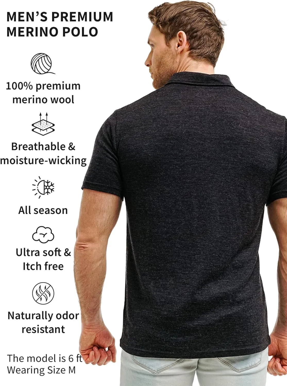 Merino Wool Polo Shirt Men - Anti-Odor 100% Merino Wool Shirts for Men Short Sleeve and Long Sleeve Breathable Polo