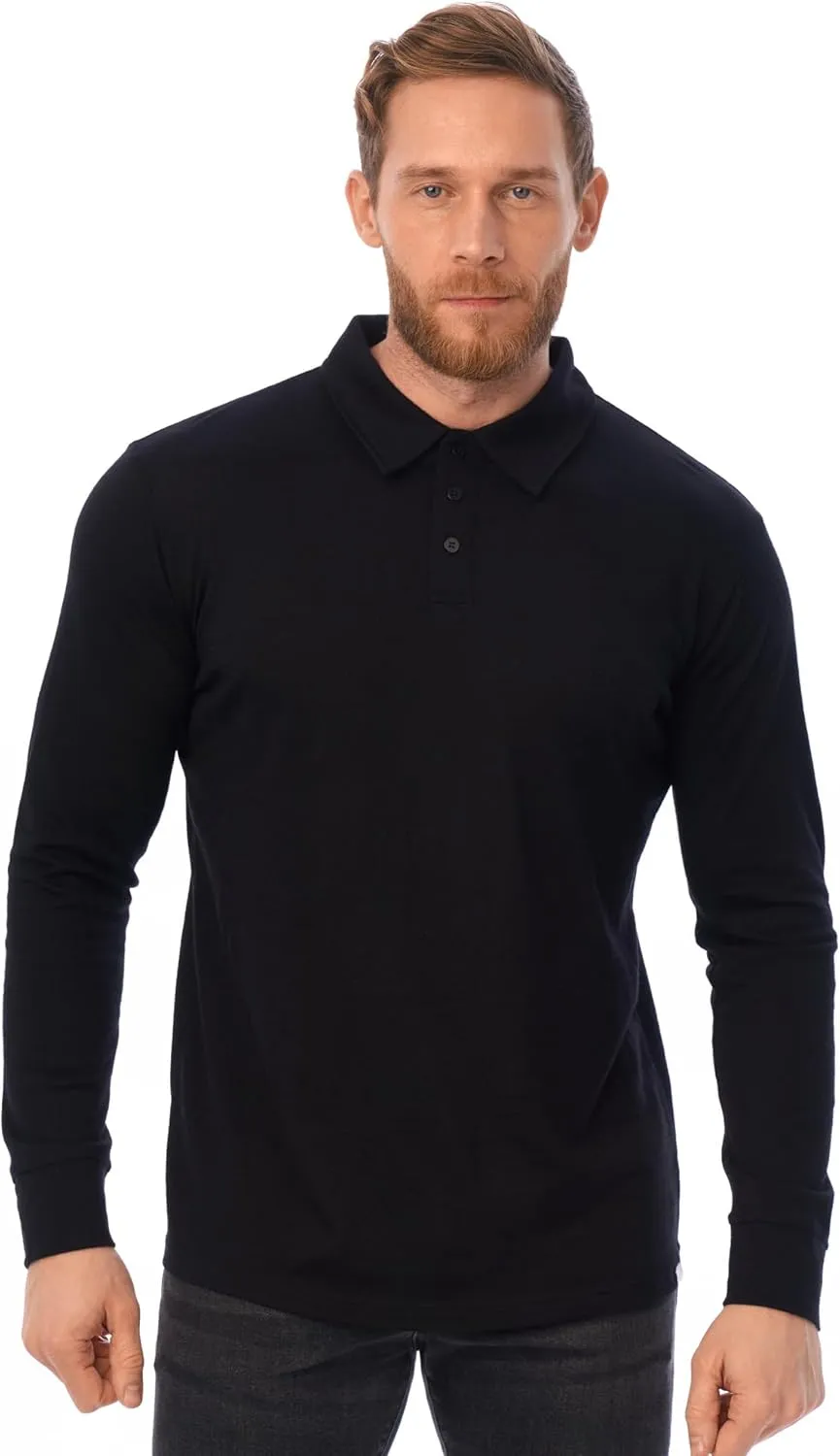 Merino Wool Polo Shirt Men - Anti-Odor 100% Merino Wool Shirts for Men Short Sleeve and Long Sleeve Breathable Polo