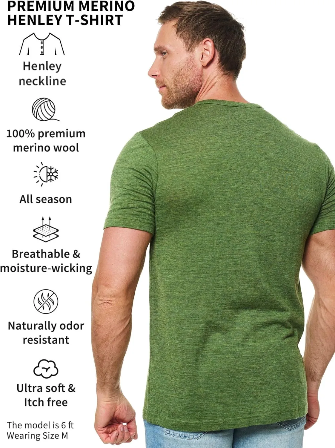 Merino Wool T-Shirt Mens - Short Sleeve Merino Wool Shirts for Men Sport Lightweight Thermal Base Layer Hiking Tshirt