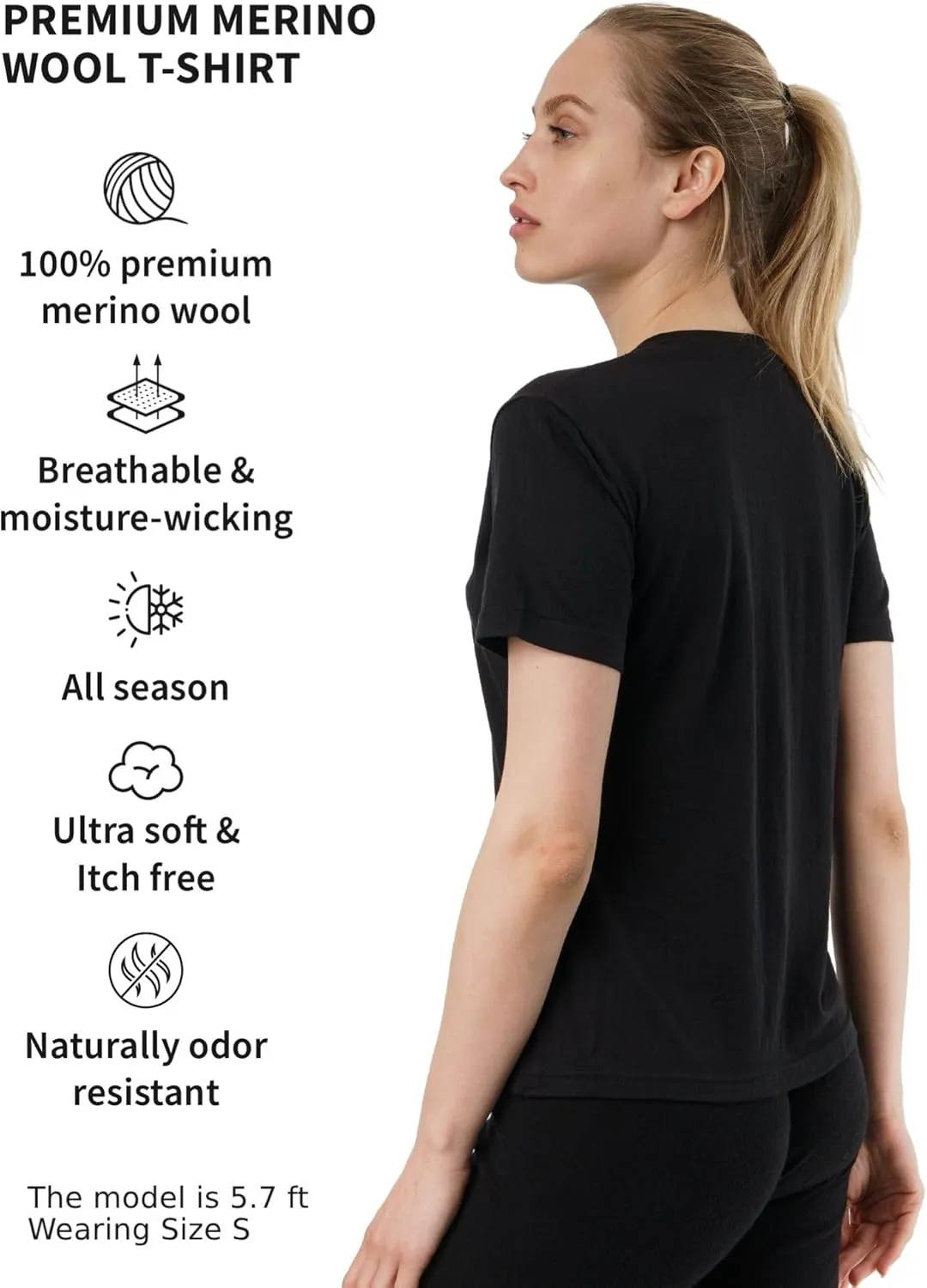 Merino.tech Merino Wool Shirt Women - 100% Merino Wool Base Layer Women Short Sleeve Tee