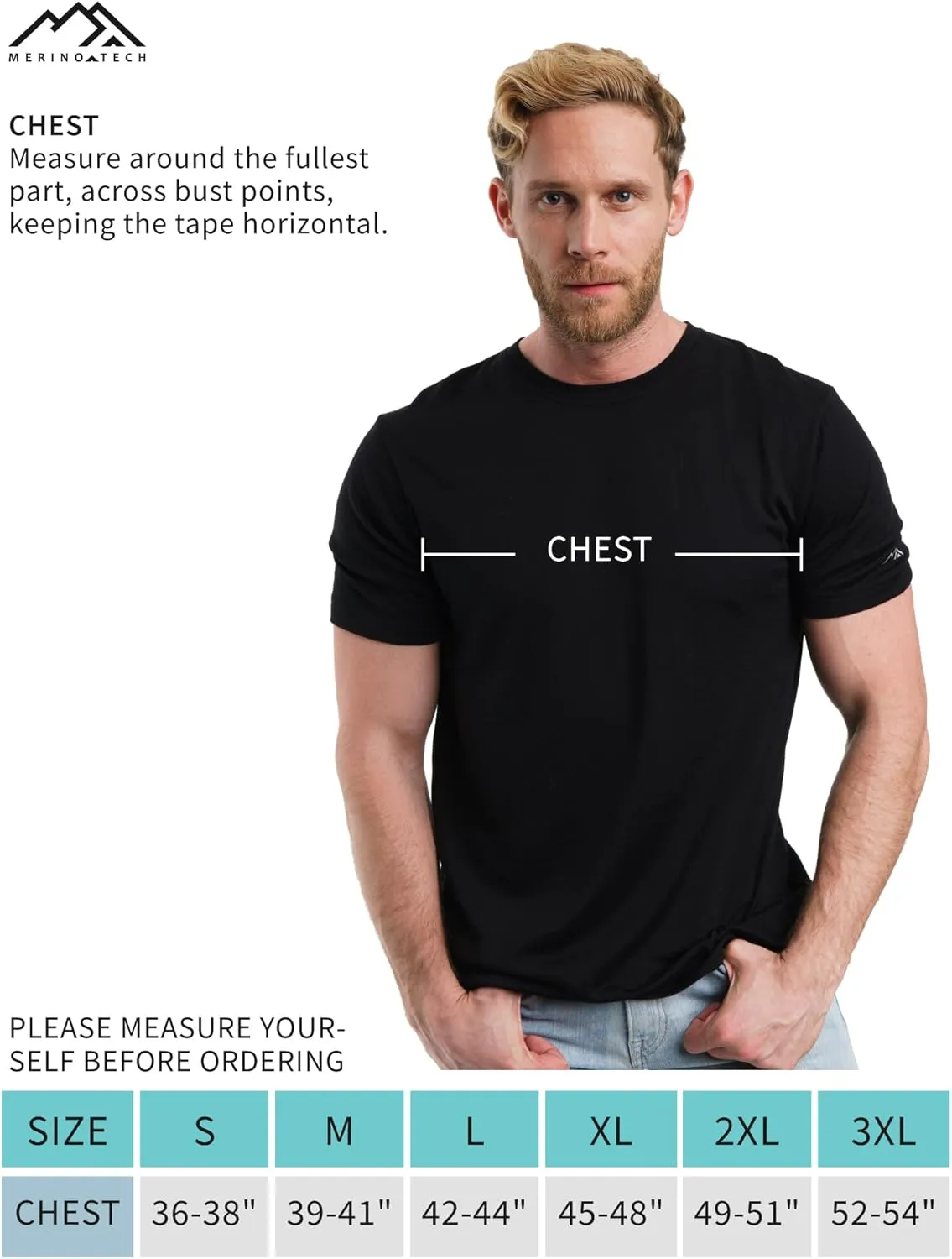 Merino.tech Merino Wool T-Shirt Mens - 100% Organic Merino Wool Undershirt Lightweight Base Layer