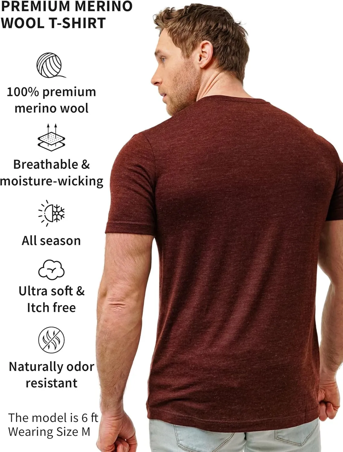 Merino.tech Merino Wool T-Shirt Mens - 100% Organic Merino Wool Undershirt Lightweight Base Layer
