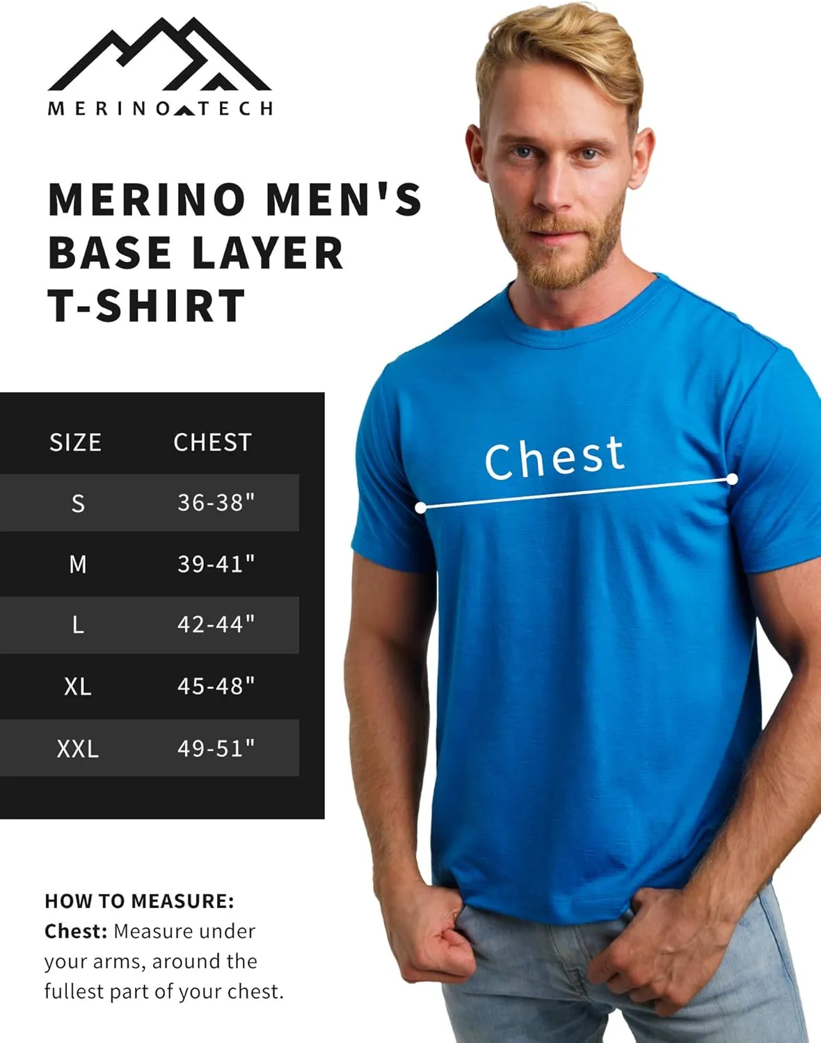 Merino.tech Merino Wool T-Shirt Mens - 100% Organic Merino Wool Undershirt Lightweight Base Layer