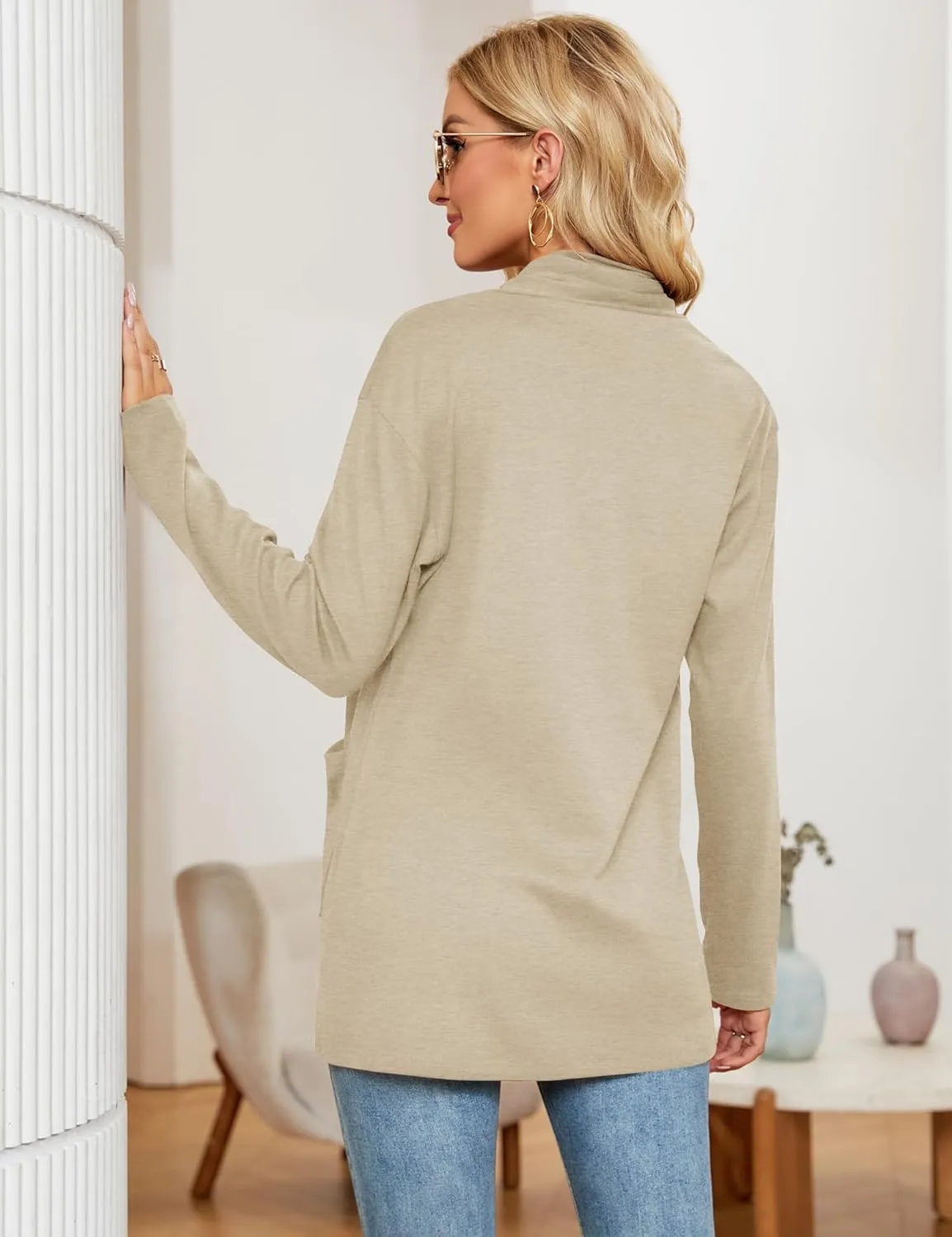Micoson Women's Long Sleeve Open Front Cardigan Casual Loose Lightweight Cardigans with Pockets