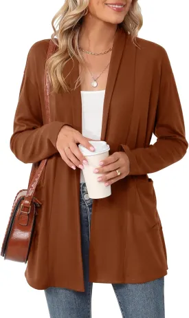 Micoson Women's Long Sleeve Open Front Cardigan Casual Loose Lightweight Cardigans with Pockets