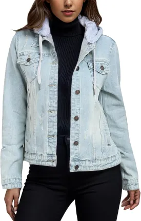 MISS MOLY Denim Jackets For Women Detachable Hoodie Button Down Causal Jean Jacket Coat