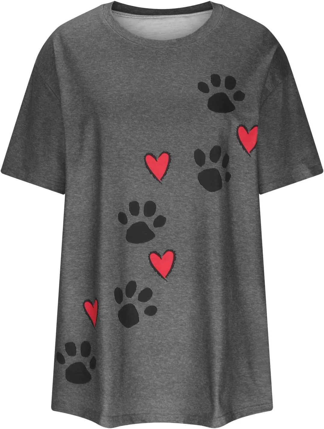 Mzkdieey Cute Dog Paw Print T-Shirts for Women Love Heart Short Sleeve Shirts Dog Lover Tee Dog Mom Tops Summer Casual Blouse