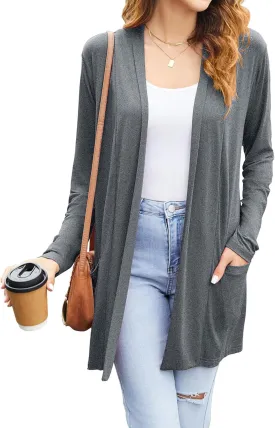 Newchoice Womens Casual Lightweight Cardigans with Pockets Loose Long Sleeve Open Front Cardigan