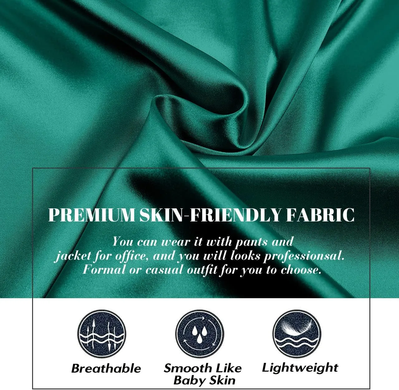 Pausus Satin Button Down Shirts for Women Long Sleeve Slim Fit Office Blouses Casual Business Silk Tops with Pocket S-XXL