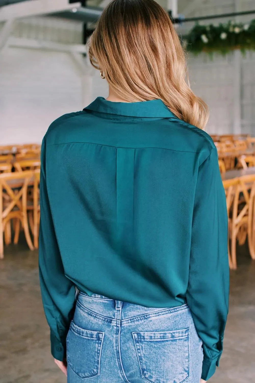 Pausus Satin Button Down Shirts for Women Long Sleeve Slim Fit Office Blouses Casual Business Silk Tops with Pocket S-XXL