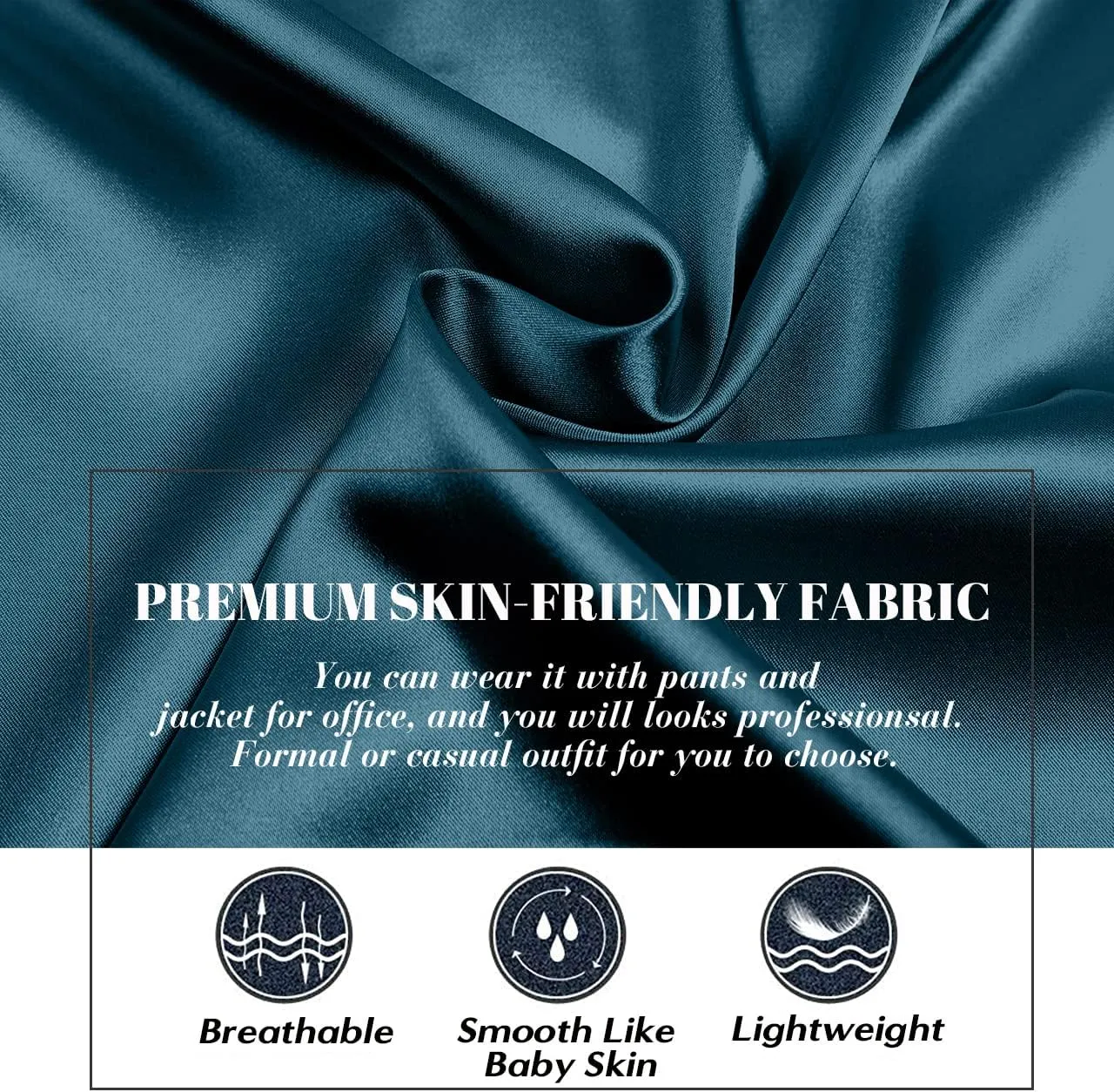 Pausus Satin Button Down Shirts for Women Long Sleeve Slim Fit Office Blouses Casual Business Silk Tops with Pocket S-XXL