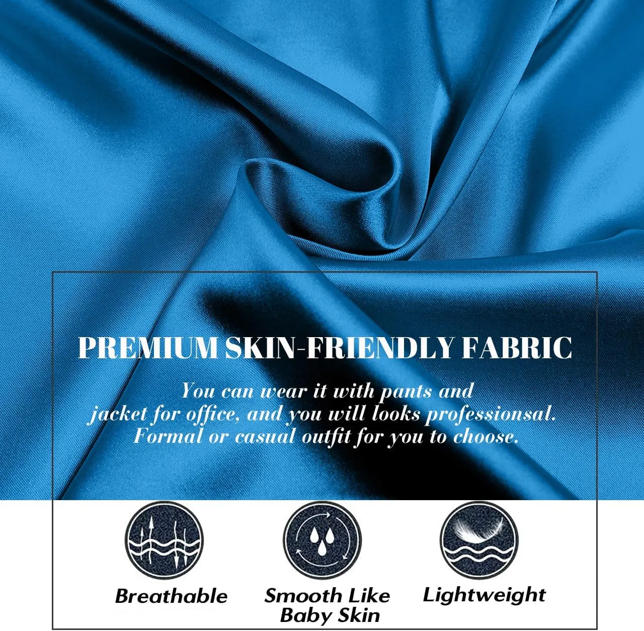 Pausus Satin Button Down Shirts for Women Long Sleeve Slim Fit Office Blouses Casual Business Silk Tops with Pocket S-XXL