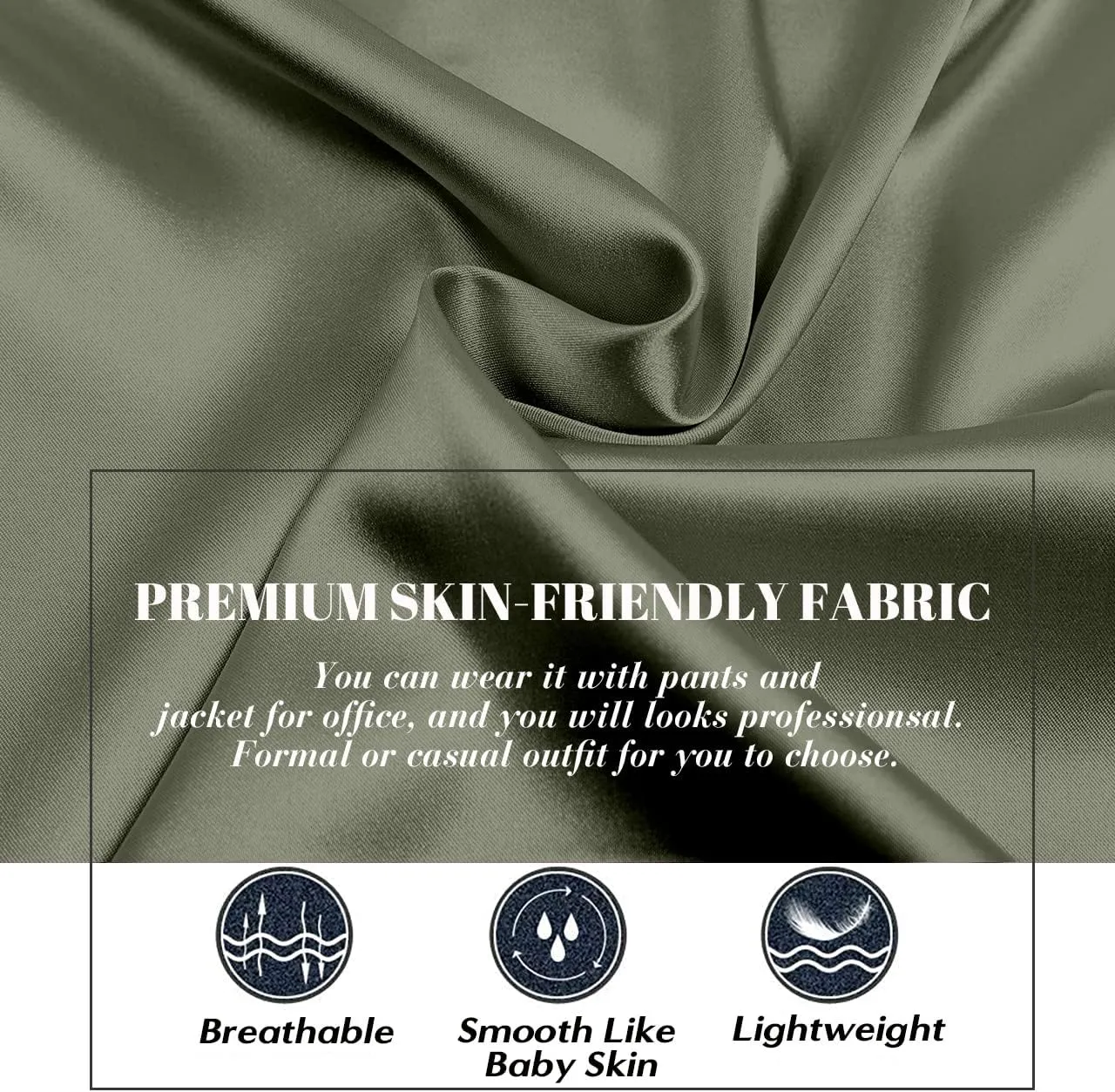 Pausus Satin Button Down Shirts for Women Long Sleeve Slim Fit Office Blouses Casual Business Silk Tops with Pocket S-XXL