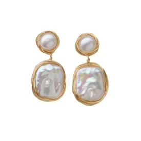 Pearl Earrings for Women,Baroque Freshwater Pearl Earrings for Women, Wire Wrap Gold pearl drop Earrings Jewelry, Handmade Jewelry Gift for Mom Lover Her (14K Gold Plated