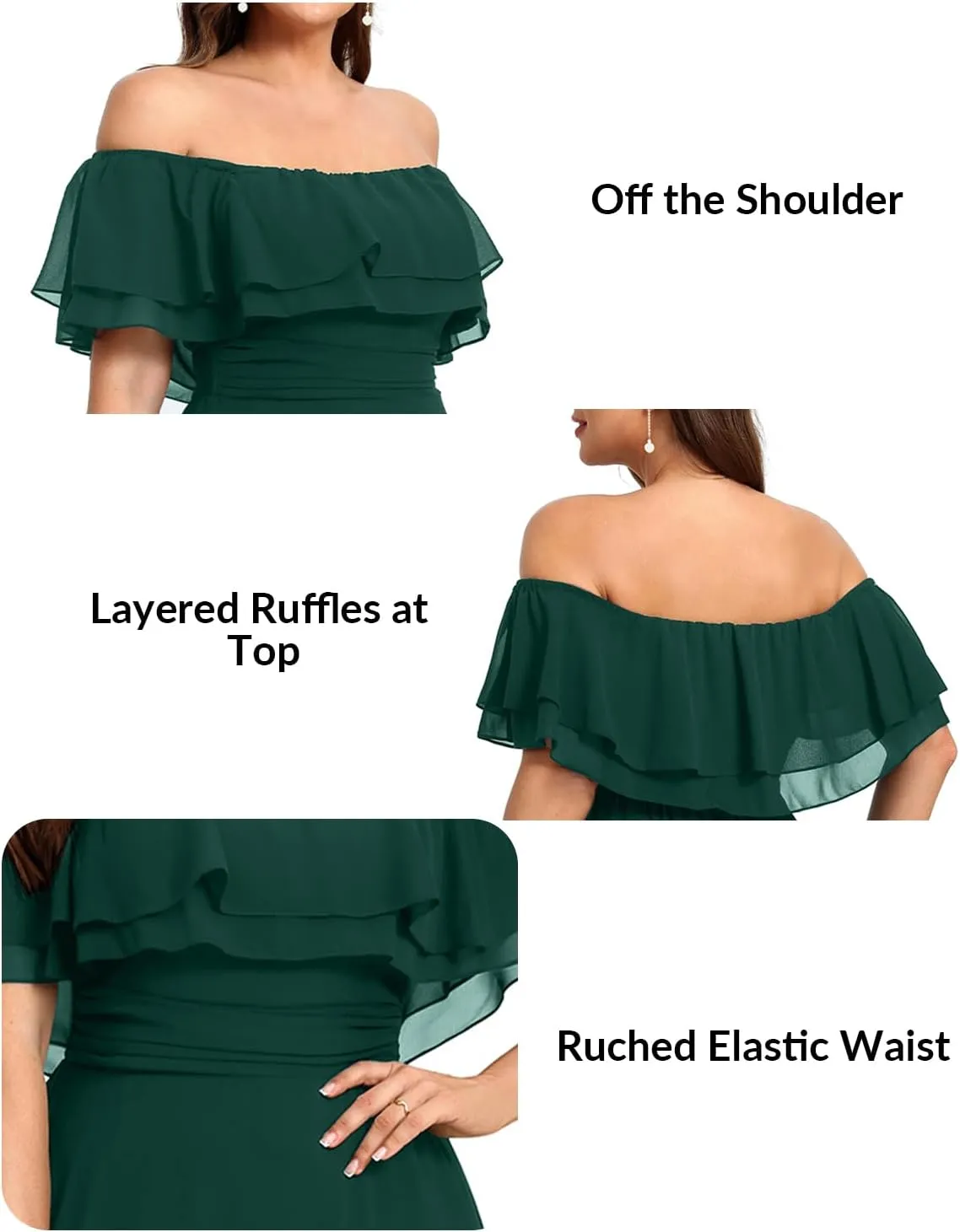 Pinup Fashion Women's Bridesmaid Dresses for Wedding Plus Size Formal Off The Shoulder Chiffon Maxi Dresses