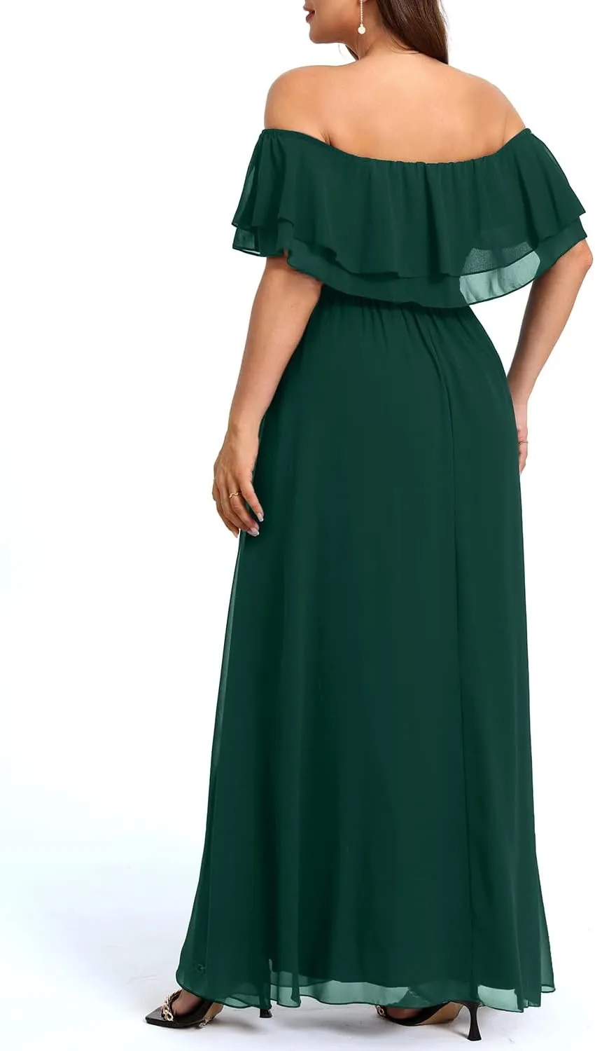 Pinup Fashion Women's Bridesmaid Dresses for Wedding Plus Size Formal Off The Shoulder Chiffon Maxi Dresses