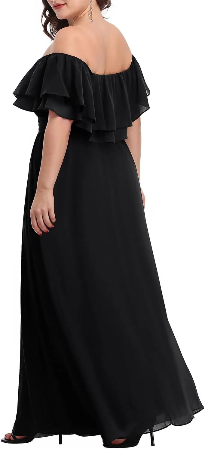 Pinup Fashion Women's Bridesmaid Dresses for Wedding Plus Size Formal Off The Shoulder Chiffon Maxi Dresses
