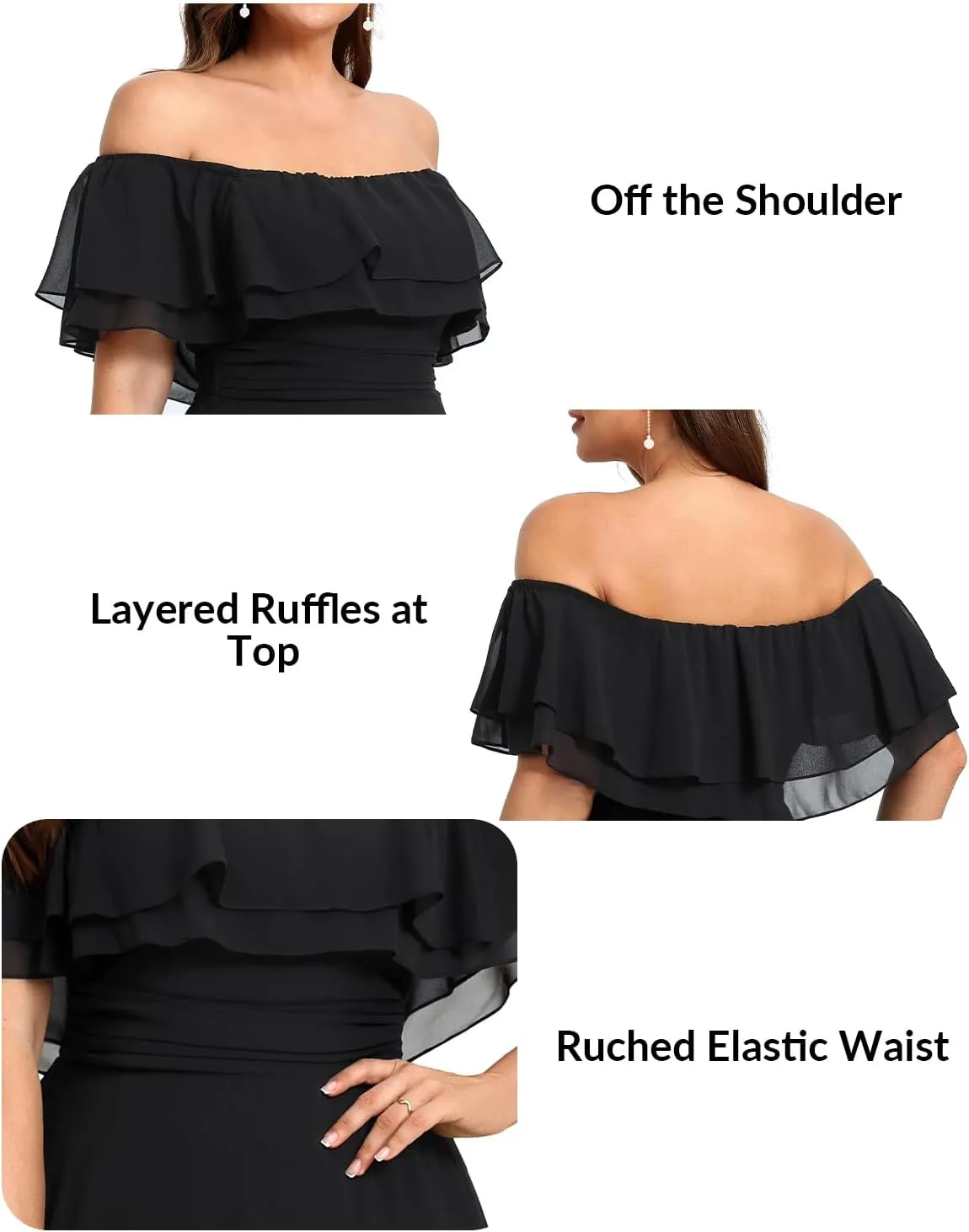 Pinup Fashion Women's Bridesmaid Dresses for Wedding Plus Size Formal Off The Shoulder Chiffon Maxi Dresses