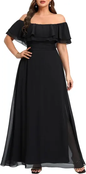 Pinup Fashion Women's Bridesmaid Dresses for Wedding Plus Size Formal Off The Shoulder Chiffon Maxi Dresses