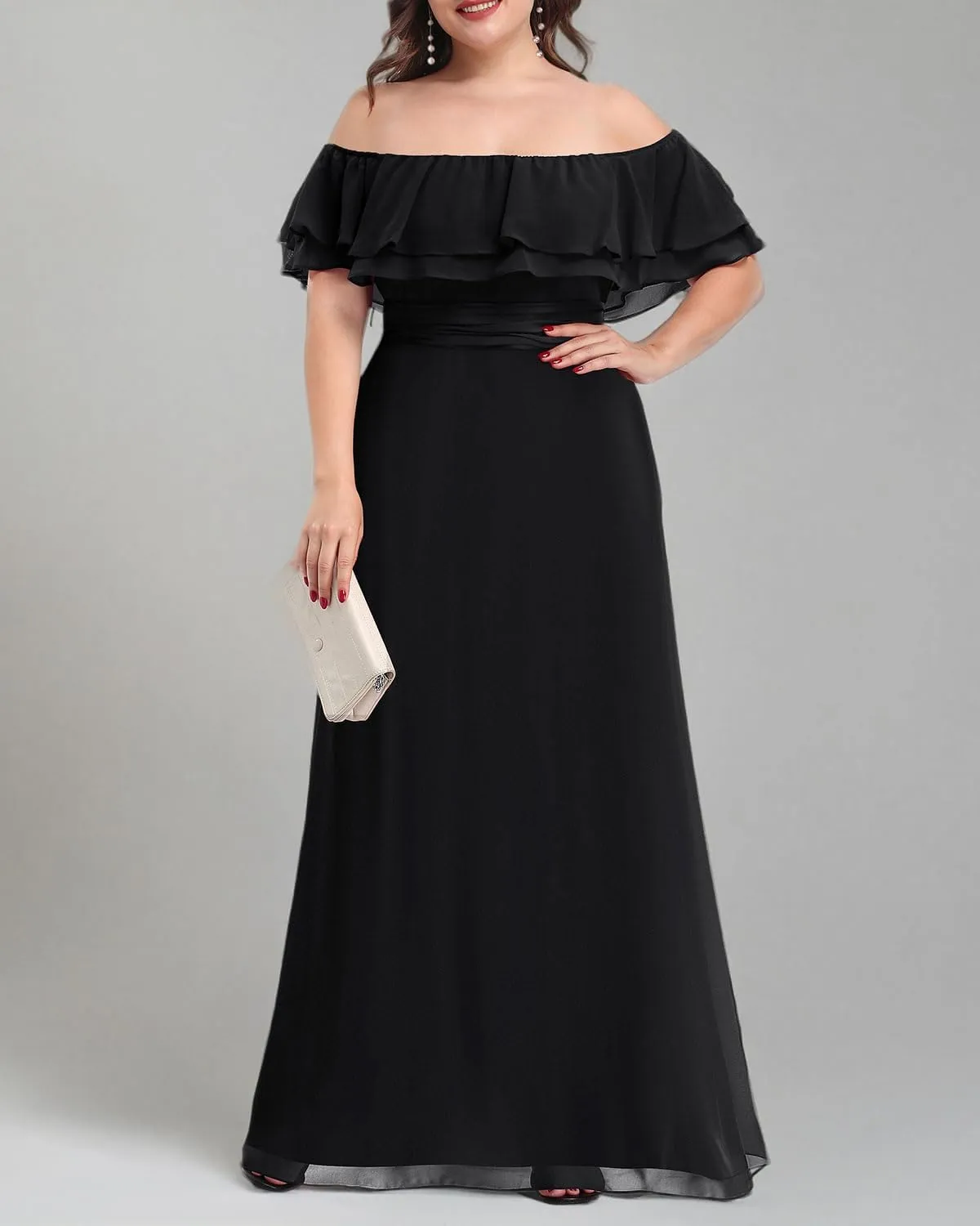 Pinup Fashion Women's Bridesmaid Dresses for Wedding Plus Size Formal Off The Shoulder Chiffon Maxi Dresses