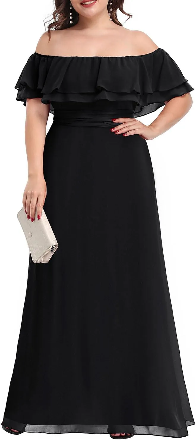 Pinup Fashion Women's Bridesmaid Dresses for Wedding Plus Size Formal Off The Shoulder Chiffon Maxi Dresses