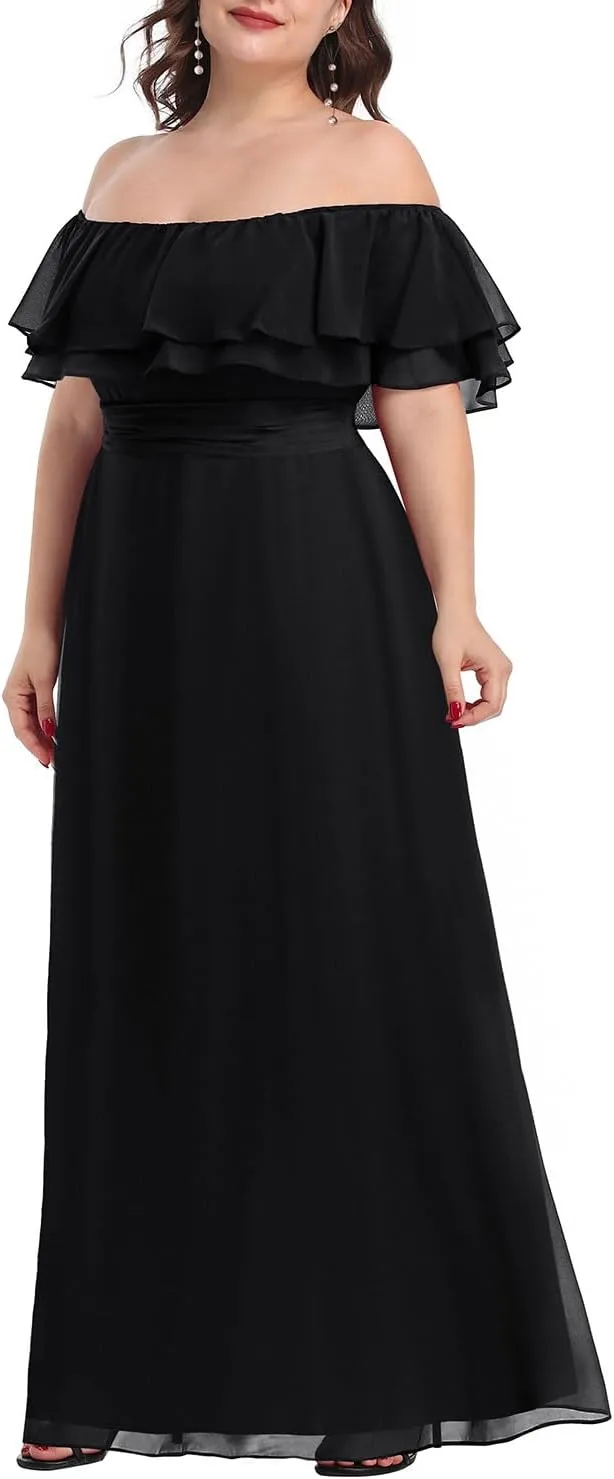 Pinup Fashion Women's Bridesmaid Dresses for Wedding Plus Size Formal Off The Shoulder Chiffon Maxi Dresses