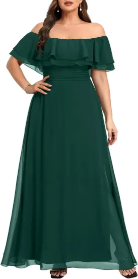Pinup Fashion Women's Bridesmaid Dresses for Wedding Plus Size Formal Off The Shoulder Chiffon Maxi Dresses
