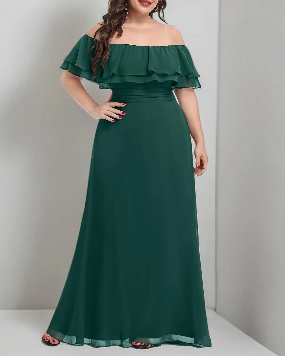 Pinup Fashion Women's Bridesmaid Dresses for Wedding Plus Size Formal Off The Shoulder Chiffon Maxi Dresses