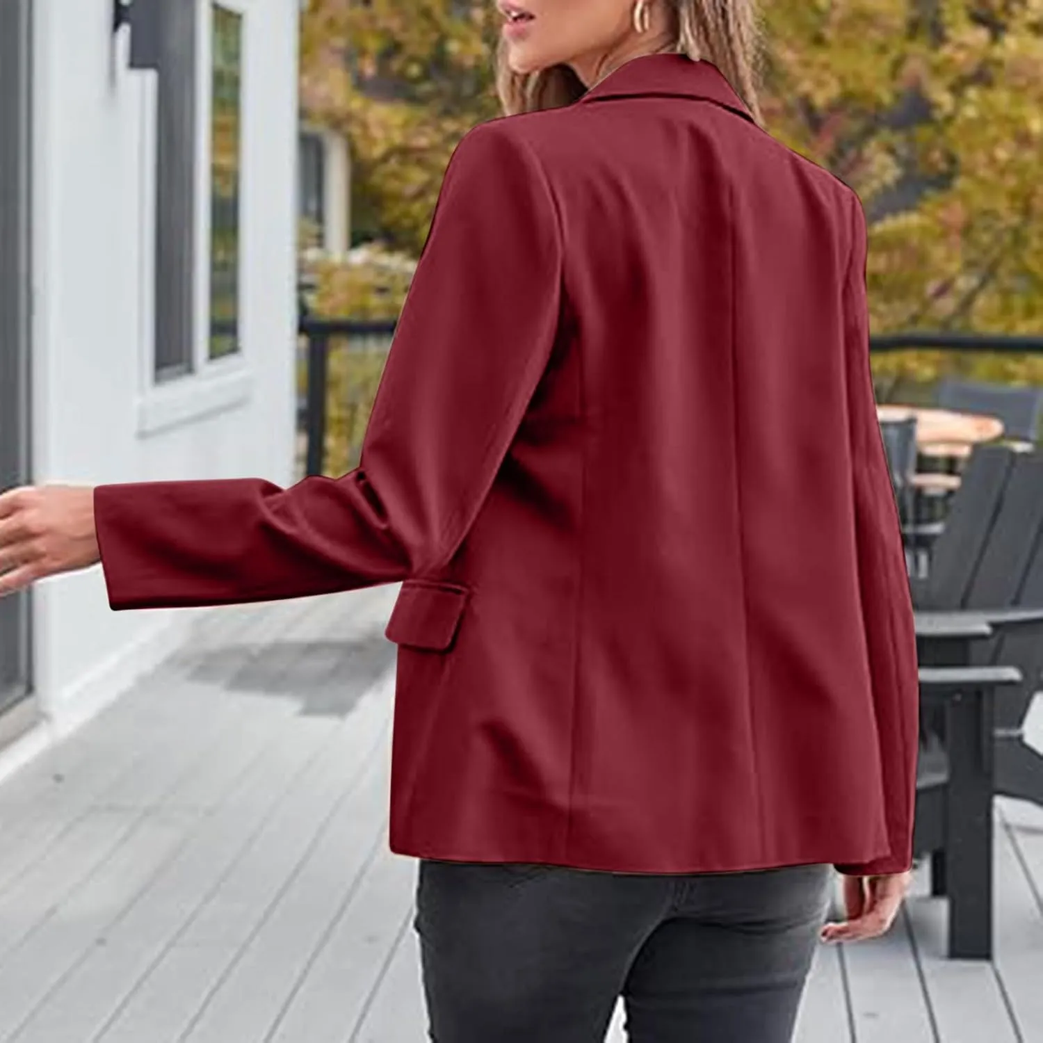 Plain Color Suit Blazers for Women Business Casual Fall Coats Office Attire Blazer Jackets with Shoulder Pad